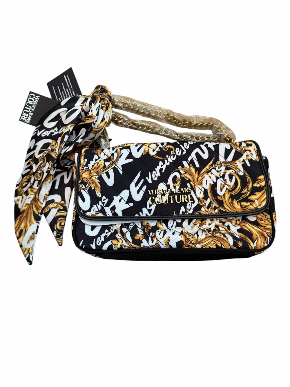 NWT Versace Jeans Collection Black & Gold Baroque Chain Crossbody